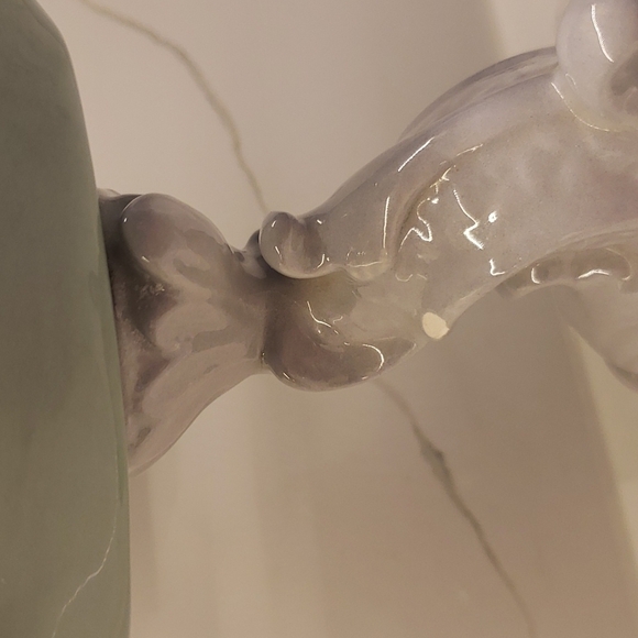 𝅺vintage ceramic soap dish dolphin pedestal green blue 7" x 7" - Picture 8 of 8